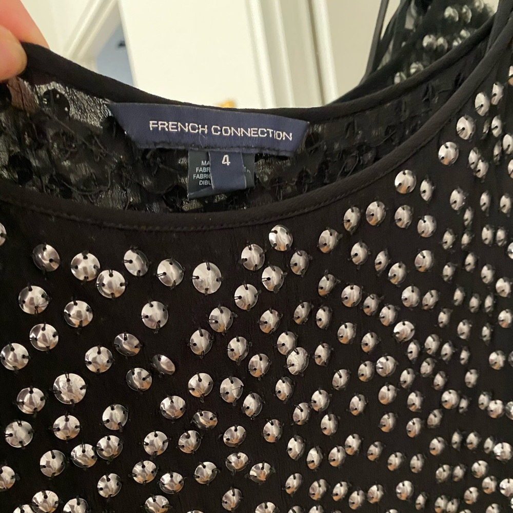 French Connection black studded silk chiffon dress - Picture 6 of 7
